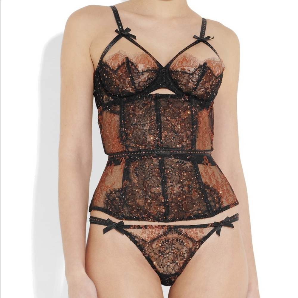 3pcAgent Provocateur Soirée Swarovski Crystal & Chantilly Lace Ultimate Lingerie